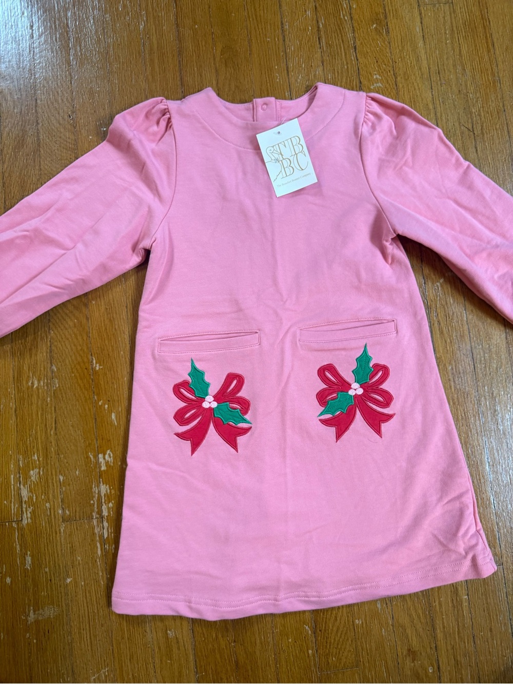 The Beaufort Bonnet Company Pink Girls' Holiday Bow Pocket Dress